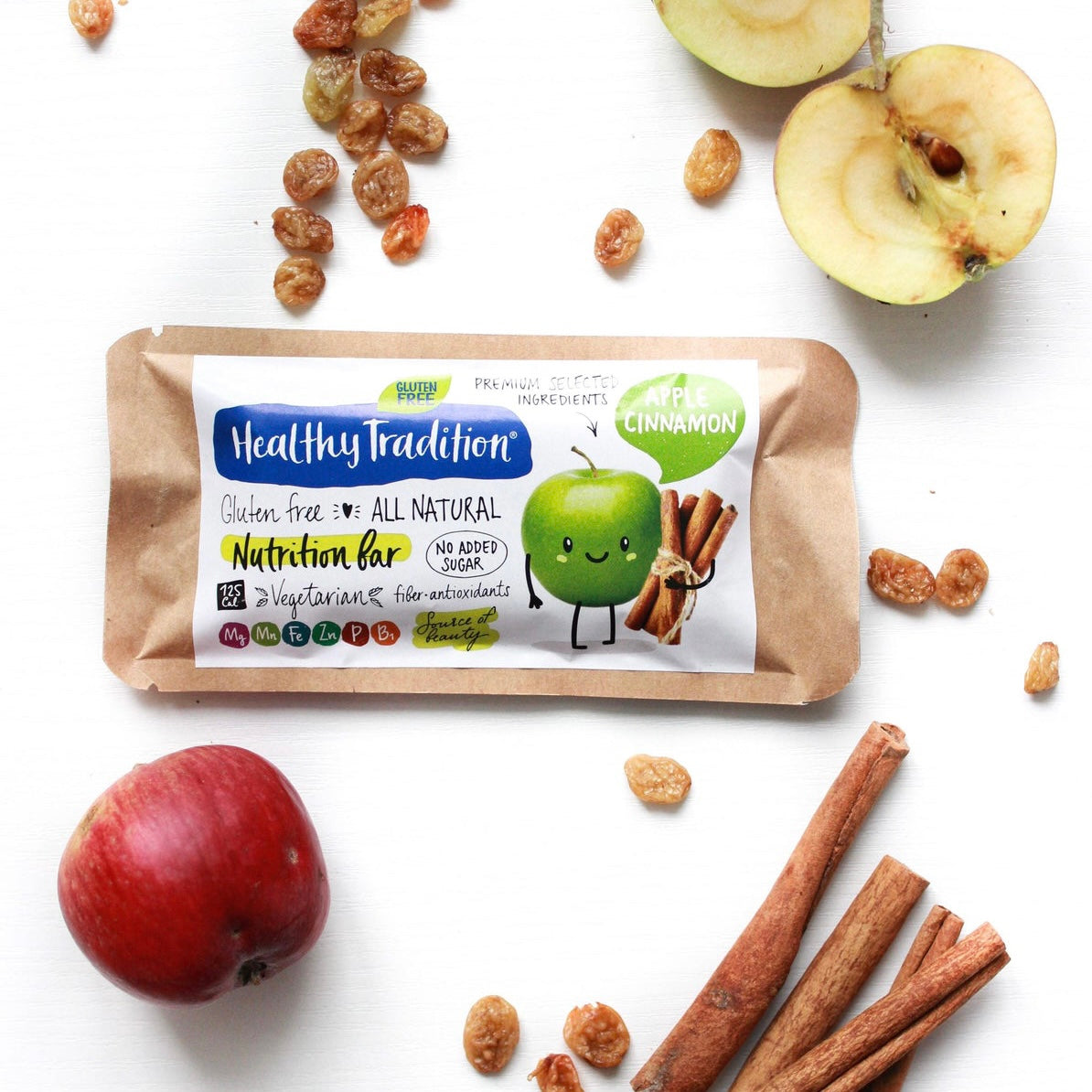 "Cinnamon Apple" TM Healthy Tradition bar without sugar and gluten, 34g